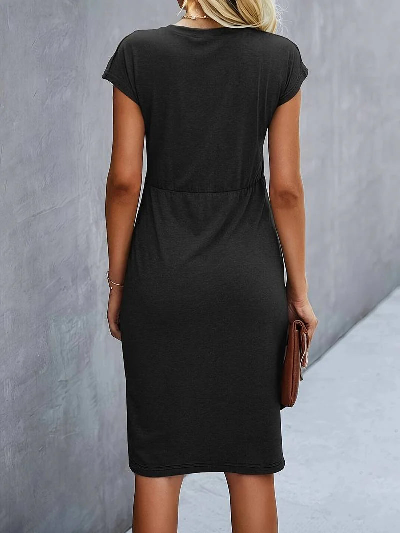 Michelle Black Midi Dress With Twisted Front