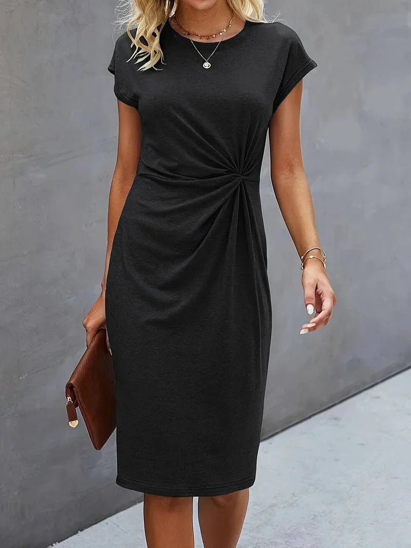 Michelle Black Midi Dress With Twisted Front