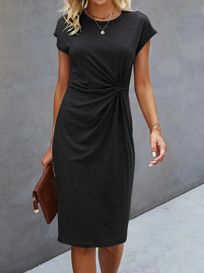 Michelle Black Midi Dress With Twisted Front