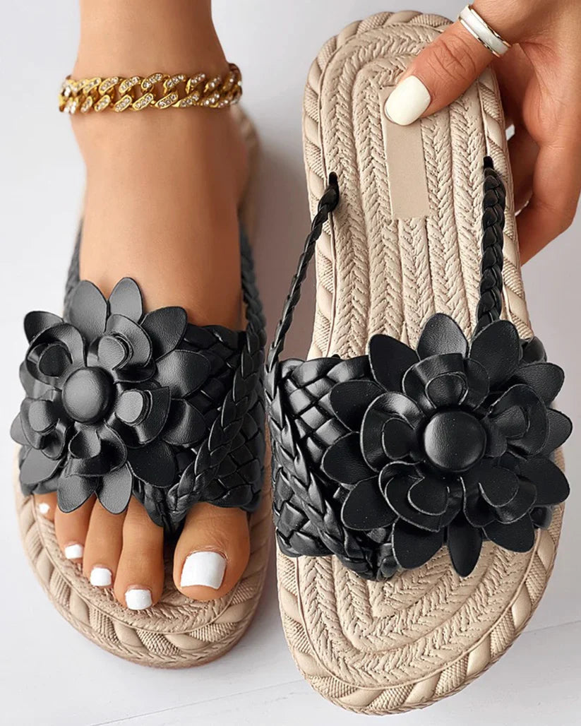 Mina Sandals Floral Braided Strap Woven Textured Sole Sandals