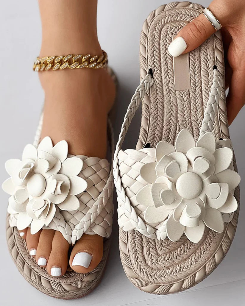 Mina Sandals Floral Braided Strap Woven Textured Sole Sandals