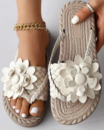 Mina Sandals Floral Braided Strap Woven Textured Sole Sandals