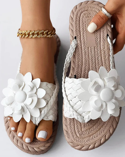 Mina Sandals Floral Braided Strap Woven Textured Sole Sandals