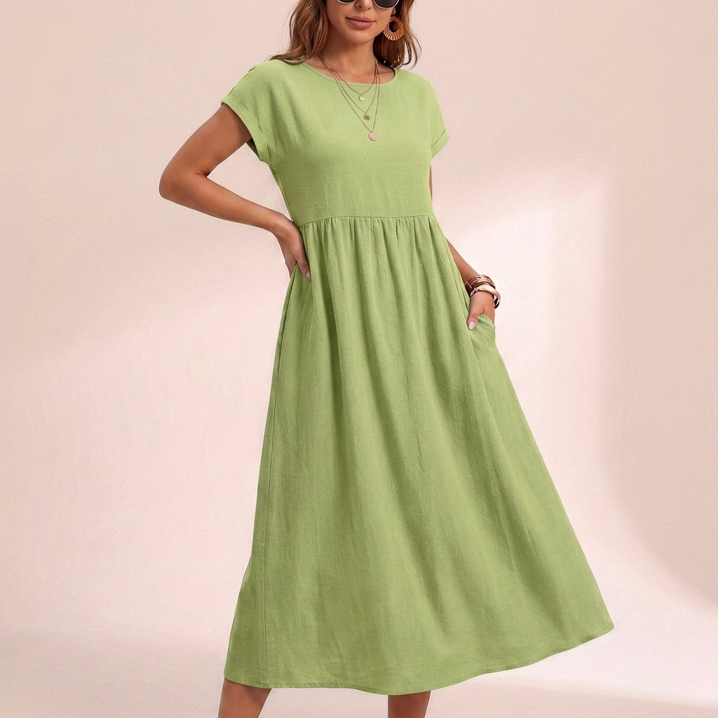 Isla Relaxed Fit Midi Dress | Boat Neck Pockets Dress