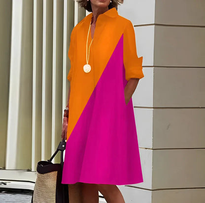 Misty Dress| Solid Color Long Sleeve Button-Down Polo Dress