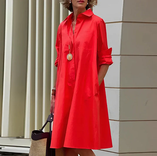 Misty Dress| Solid Color Long Sleeve Button-Down Polo Dress