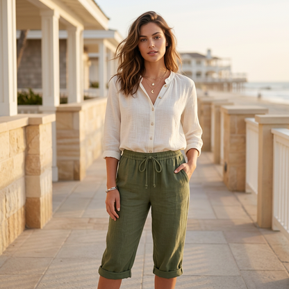 Isla Loose Fit Capri Pants | Drawstring Waist Pockets Capri Pants