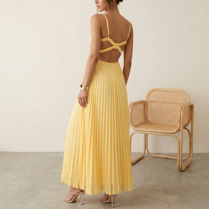 Isla A-Line Maxi Dress | Pleated V-Neck Sleeveless Dress