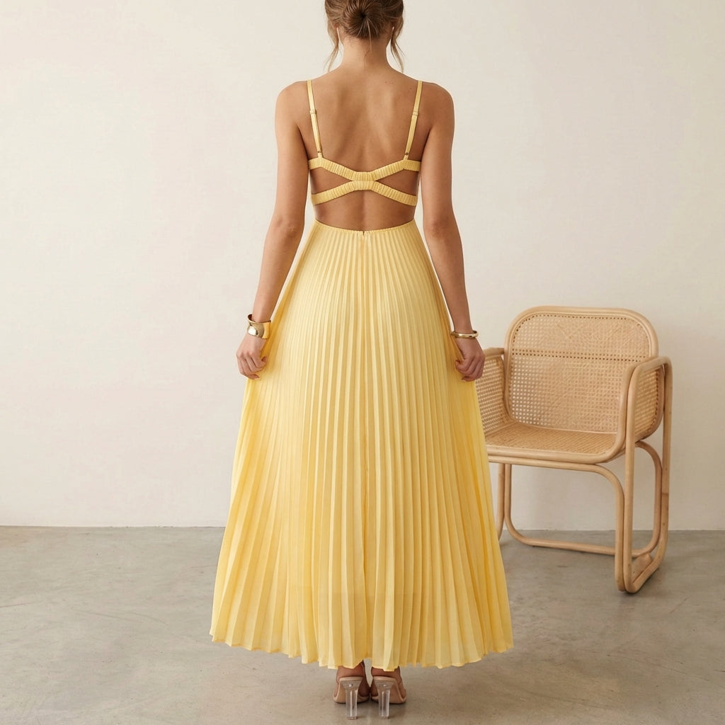 Isla A-Line Maxi Dress | Pleated V-Neck Sleeveless Dress