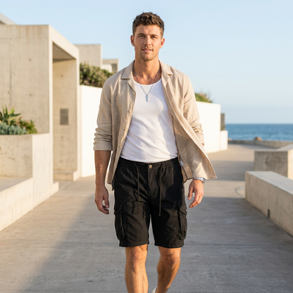 Theodore Relaxed Fit Cargo Shorts | Elastic Waist Drawstring Waist Cargo Shorts