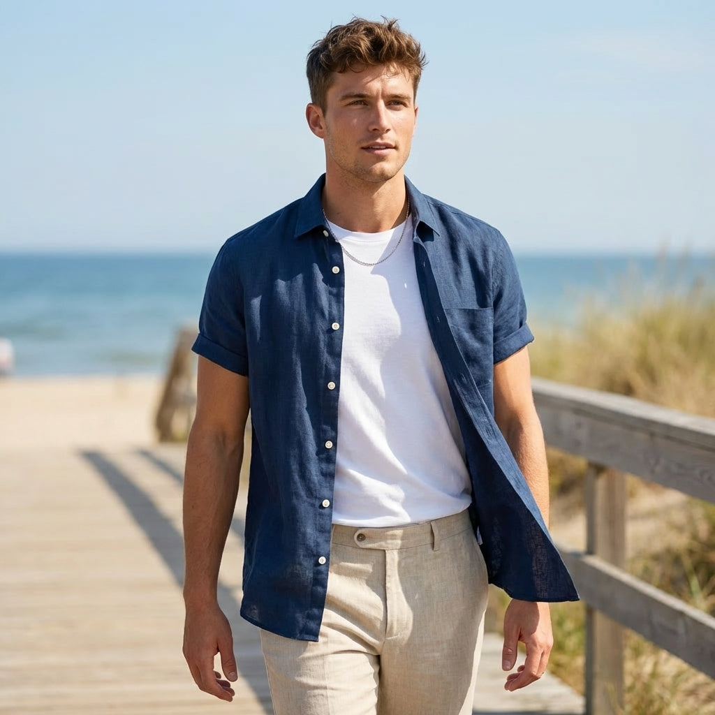 Arthur Relaxed Button-Front Shirt | Collared Cuffed Sleeve Shirt