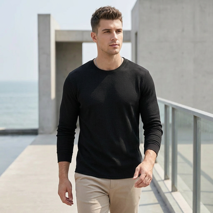 Rocco Ribbed Crewneck Knit Shirt | Regular Fit Solid Knit Shirt
