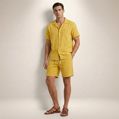 Theo Relaxed Fit Short Sleeve Shirt and Drawstring Shorts Two-Piece Set | Solid Casual Menswear