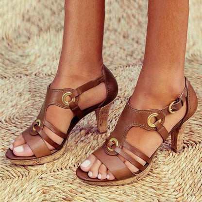 Monika Sandals | Open-Toe Adjustable Buckle Medium Heel Sandals