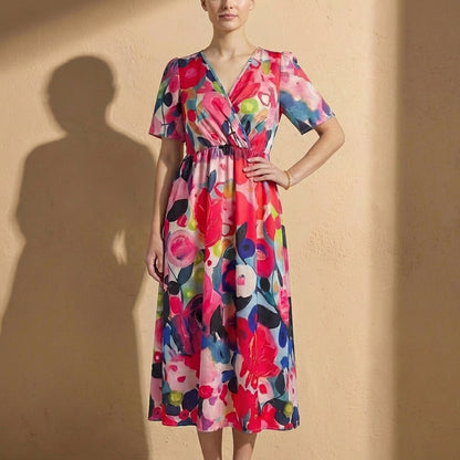 Amelia A-Line Dress | Wrap Front Tie-Back Midi Dress