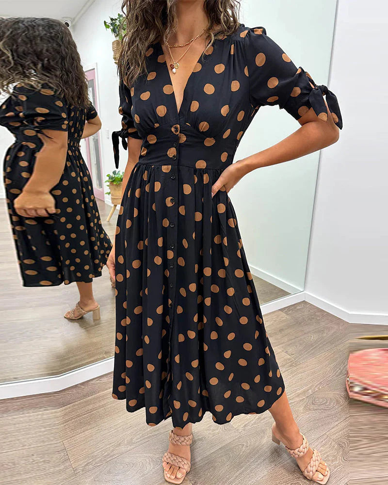 Myla Dress | A-Line Fit Polka Dots Midi Dress
