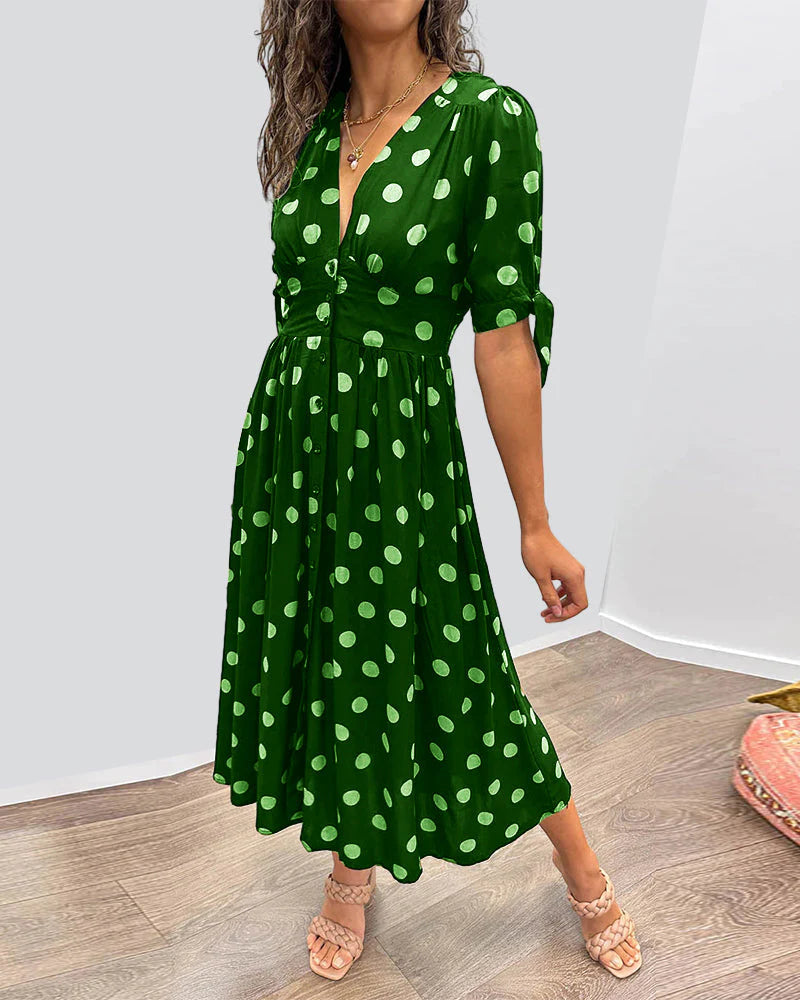 Myla Dress | A-Line Fit Polka Dots Midi Dress
