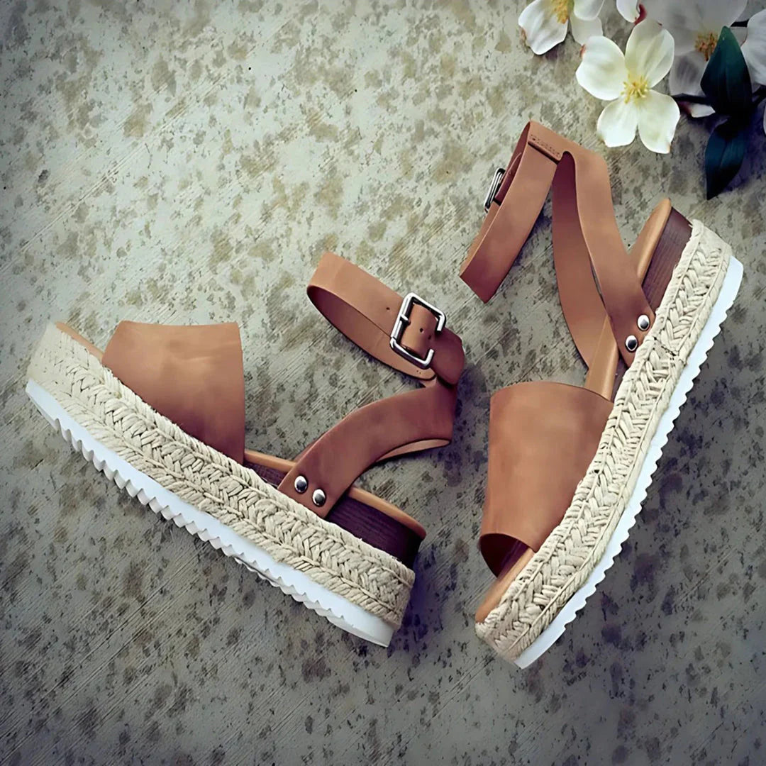 Mylene Sandals | Espadrille Sole Adjustable Ankle Strap Platform Sandals
