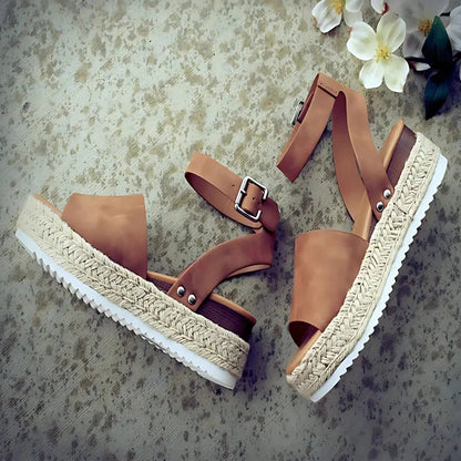 Mylene Sandals | Espadrille Sole Adjustable Ankle Strap Platform Sandals