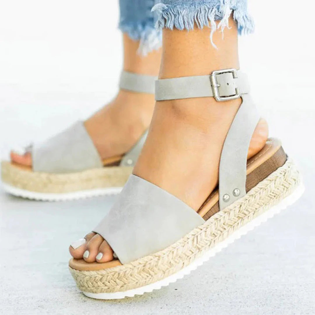 Mylene Sandals | Espadrille Sole Adjustable Ankle Strap Platform Sandals