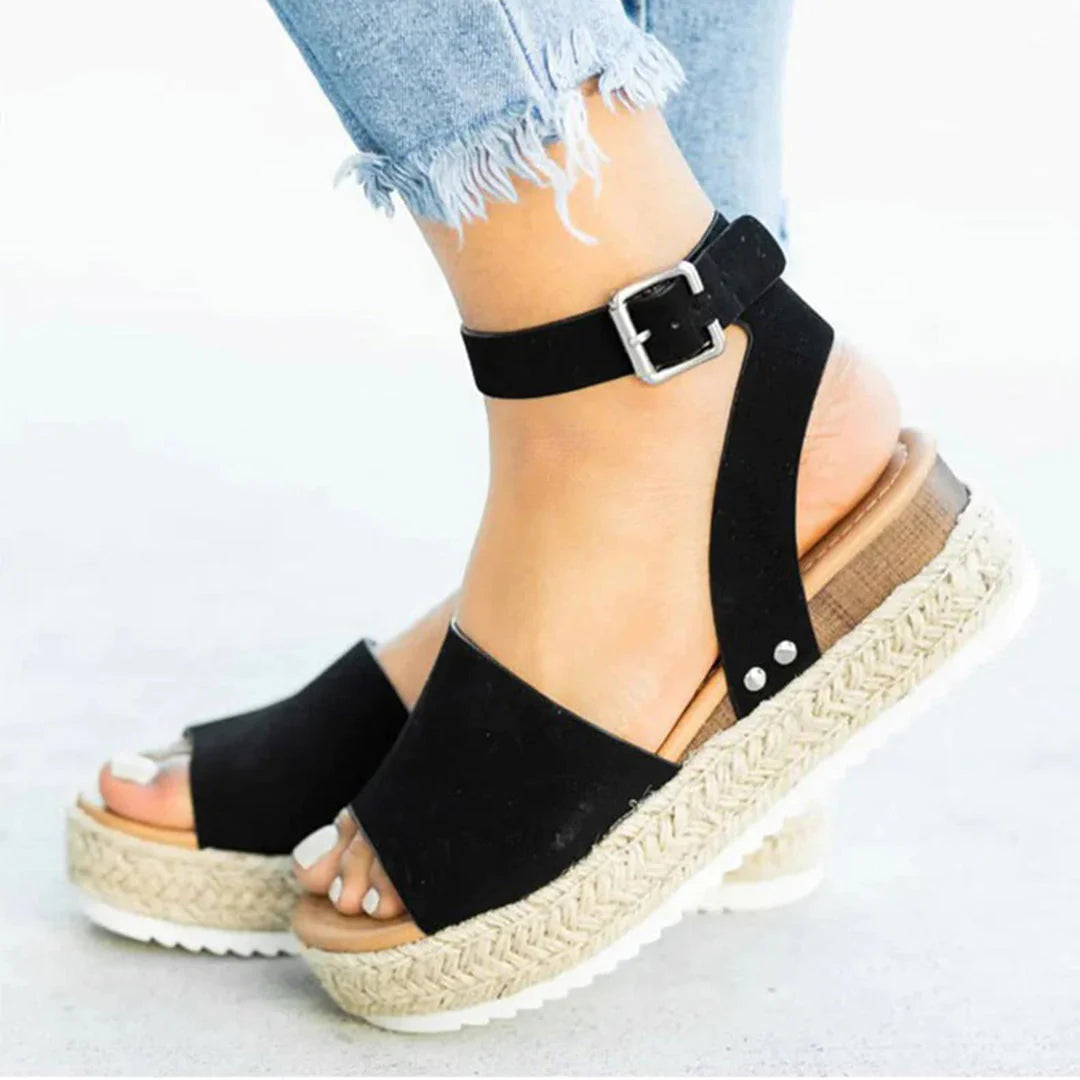 Mylene Sandals | Espadrille Sole Adjustable Ankle Strap Platform Sandals