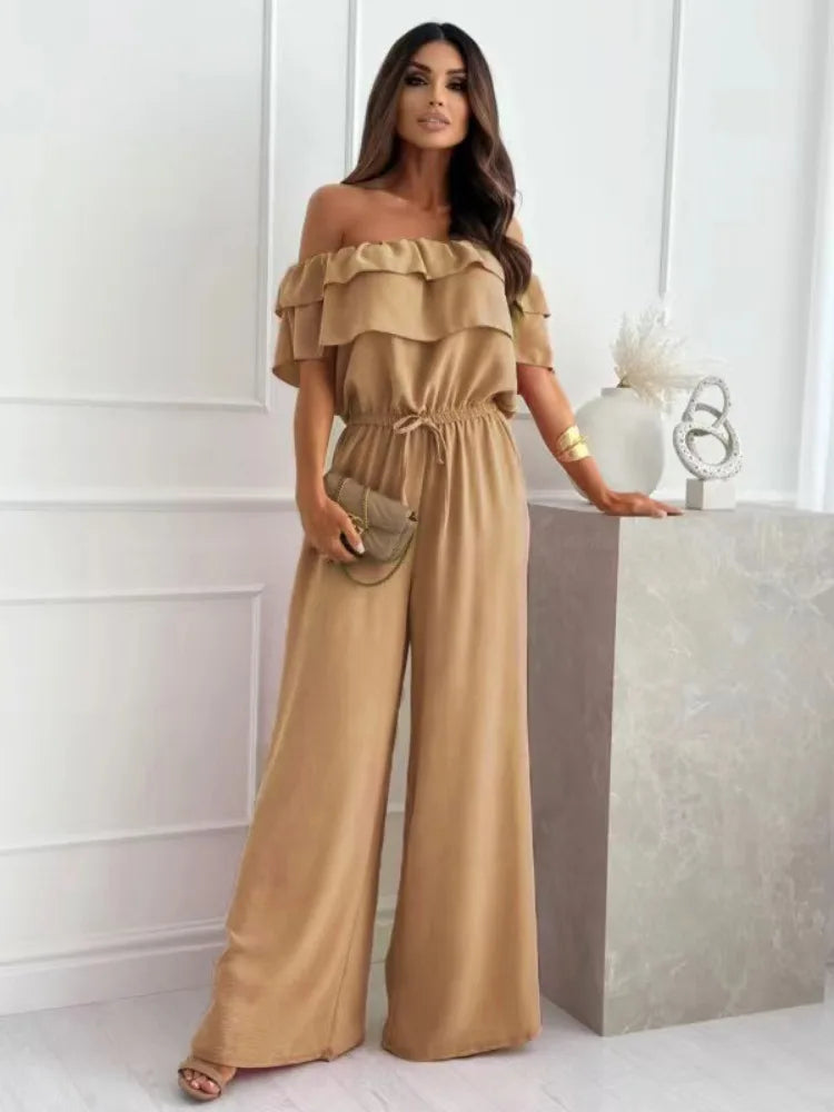 Nadine Jumpsuit | Off-the-Shoulder Ruffled Neckline Wide-Leg Jumpsuit
