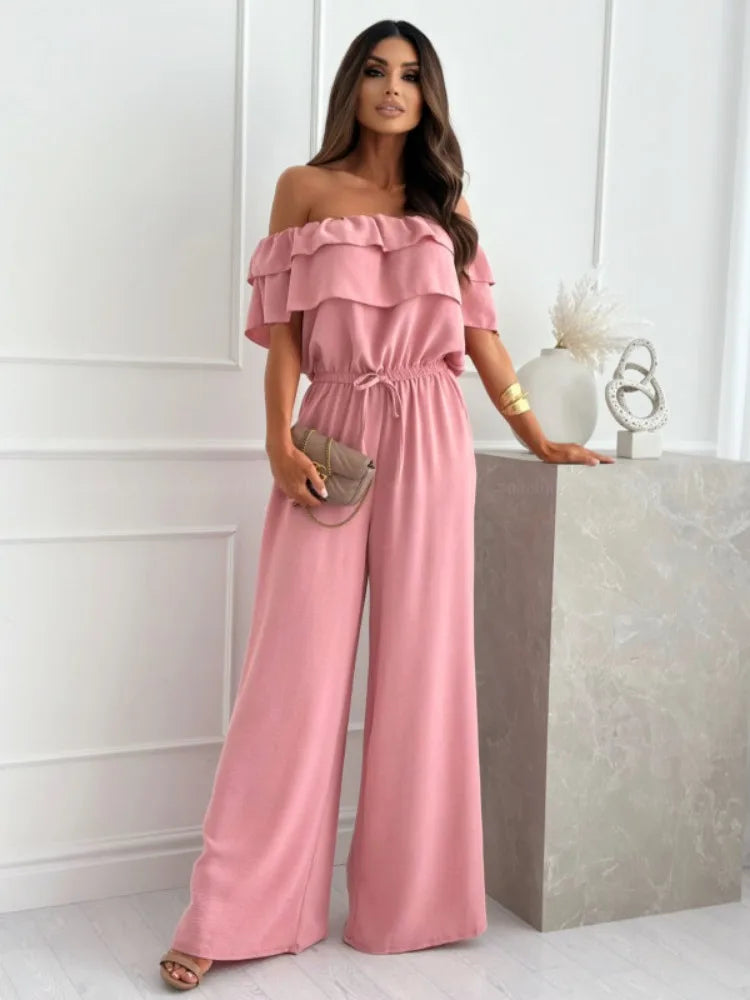 Nadine Jumpsuit | Off-the-Shoulder Ruffled Neckline Wide-Leg Jumpsuit