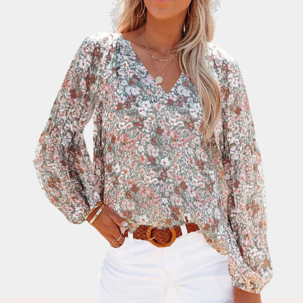 Naeva Blouse | Long Sleeve Loose Fit Floral Blouse