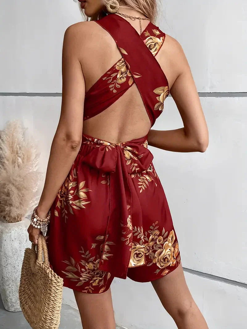 Nara Romper | Floral Print Cross Back Romper