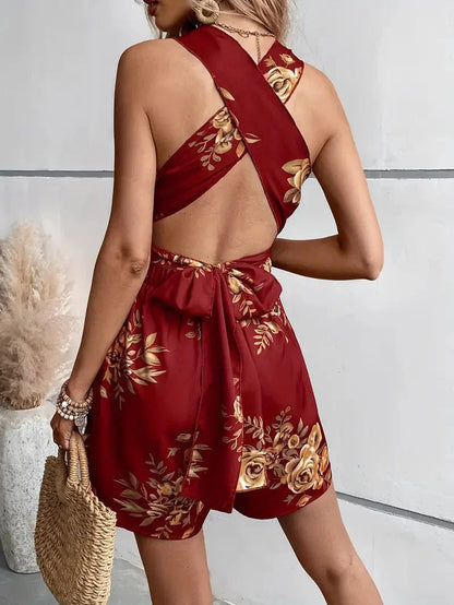 Nara Romper | Floral Print Cross Back Romper