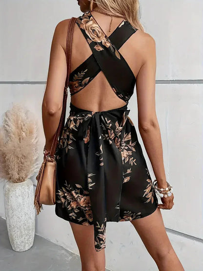 Nara Romper | Floral Print Cross Back Romper