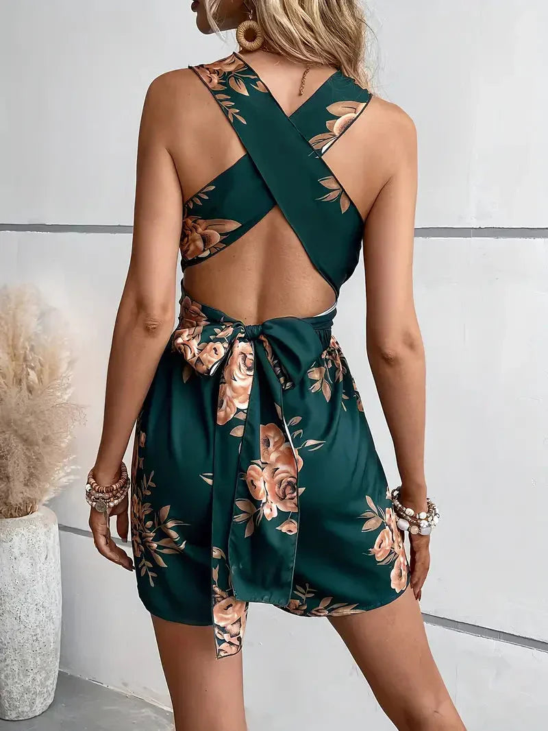 Nara Romper | Floral Print Cross Back Romper