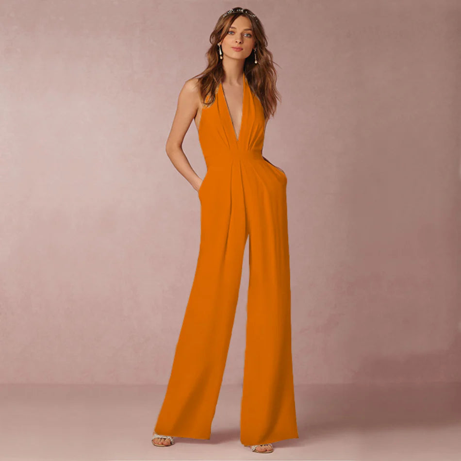 Navi Jumpsuit | Deep V-Neck Wide-Leg Sleeveless Jumpsuit