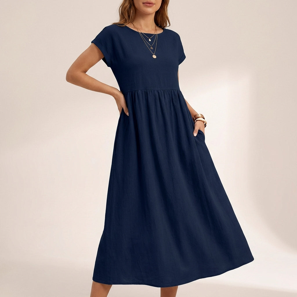 Isla Relaxed Fit Midi Dress | Boat Neck Pockets Dress