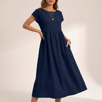 Isla Relaxed Fit Midi Dress | Boat Neck Pockets Dress