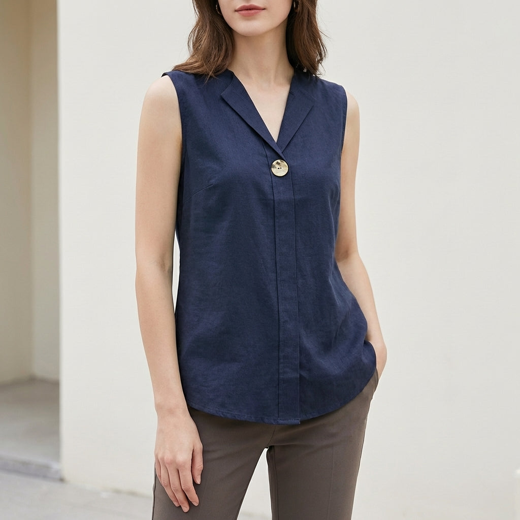 Isla Relaxed Fit Sleeveless Blouse | Collared Button Front Blouse