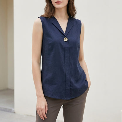 Isla Relaxed Fit Sleeveless Blouse | Collared Button Front Blouse