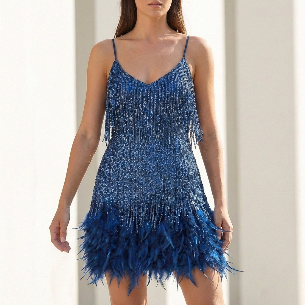 Isla Fringe Mini Straight Fit Dress | V-Neck Sleeveless Dress