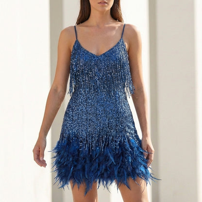 Isla Fringe Mini Straight Fit Dress | V-Neck Sleeveless Dress