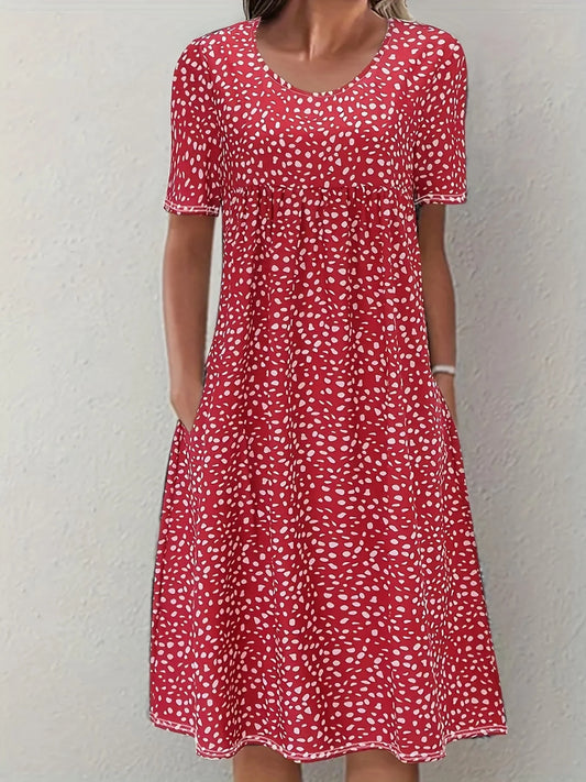 Neela Dress | Short Sleeve Loose Fit Knee-Length Printed Dress
