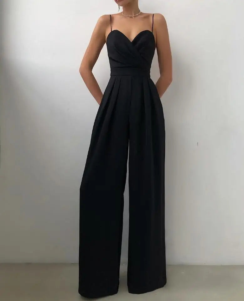 Nell Jumpsuit | Thin Strap Wide Leg Jumpsuit