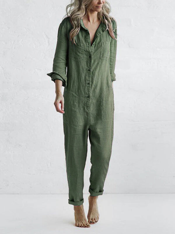 Nelly Long Sleeve Button Down Straight Leg Jumpsuit