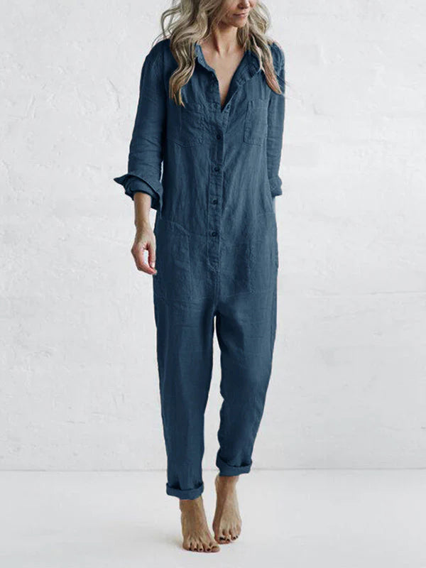 Nelly Long Sleeve Button Down Straight Leg Jumpsuit