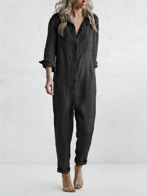 Nelly Long Sleeve Button Down Straight Leg Jumpsuit