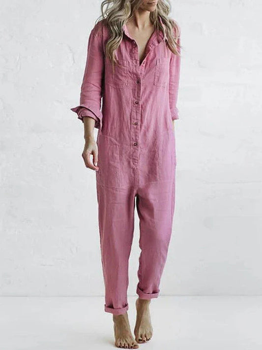 Nelly Long Sleeve Button Down Straight Leg Jumpsuit