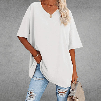 Nerissa Shirt | V-Neck Short Sleeve Cotton Blend T-Shirt