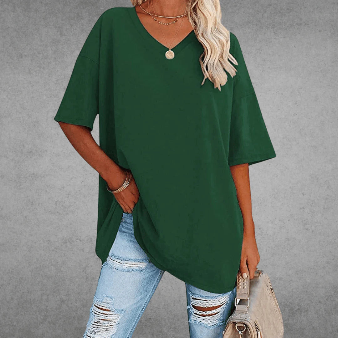 Nerissa Shirt | V-Neck Short Sleeve Cotton Blend T-Shirt