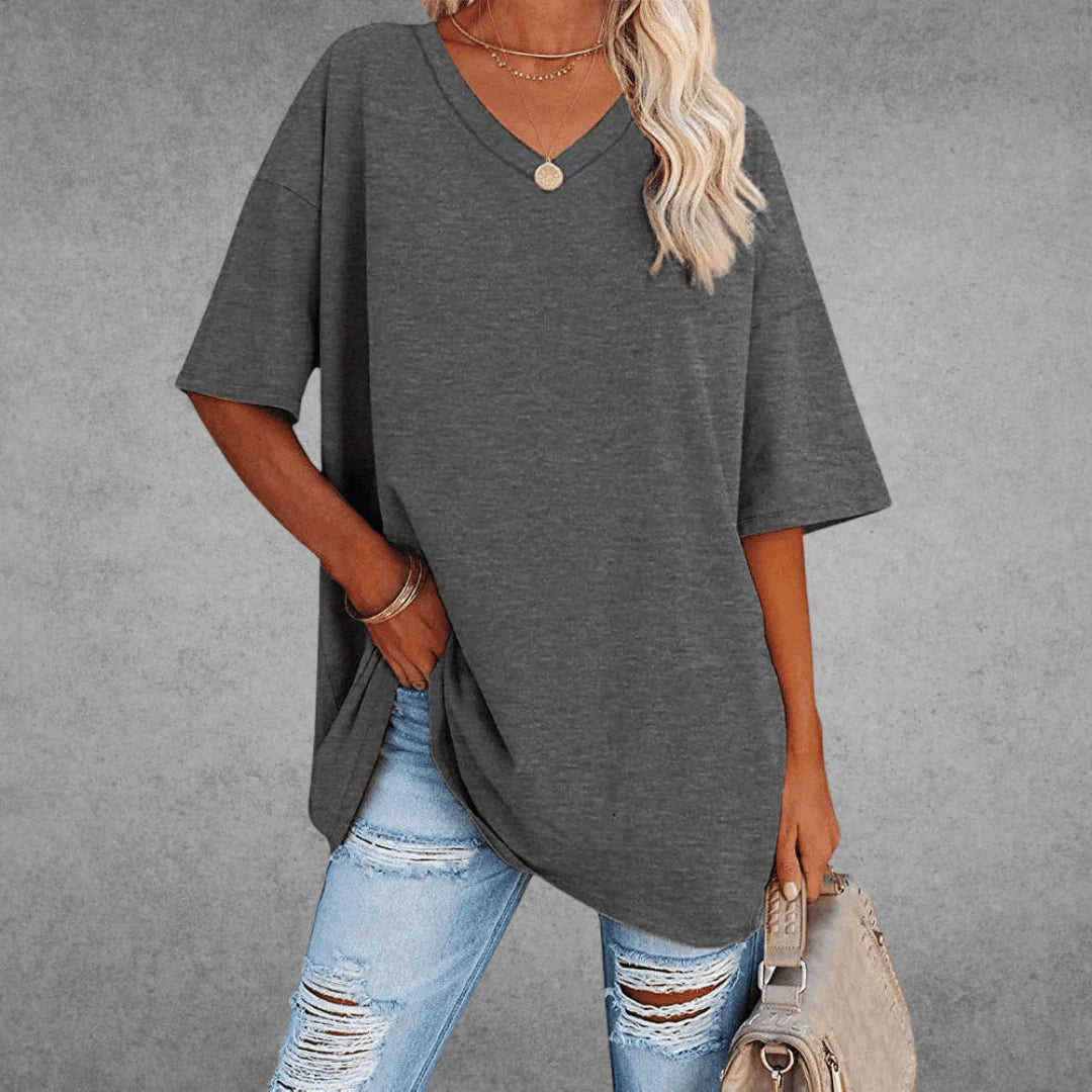 Nerissa Shirt | V-Neck Short Sleeve Cotton Blend T-Shirt