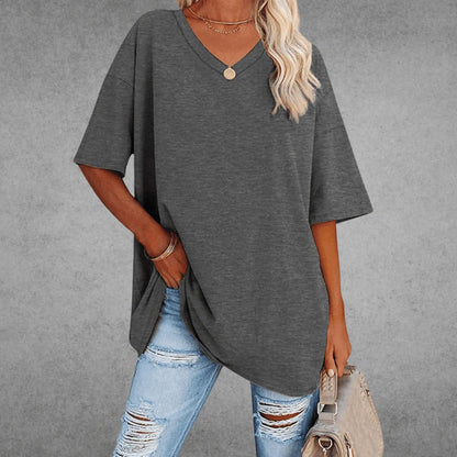 Nerissa Shirt | V-Neck Short Sleeve Cotton Blend T-Shirt