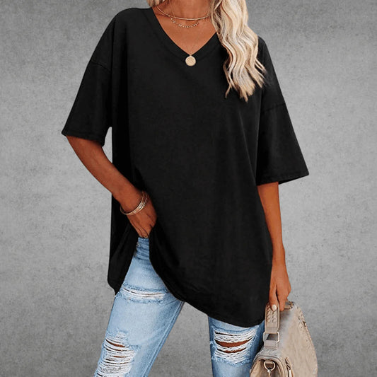 Nerissa Shirt | V-Neck Short Sleeve Cotton Blend T-Shirt